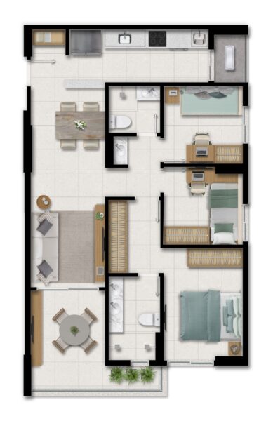 Tipo C - 3 quartos (suíte), closet, lavabo e varanda - 81.78 m2 de área privativa - Coluna 4